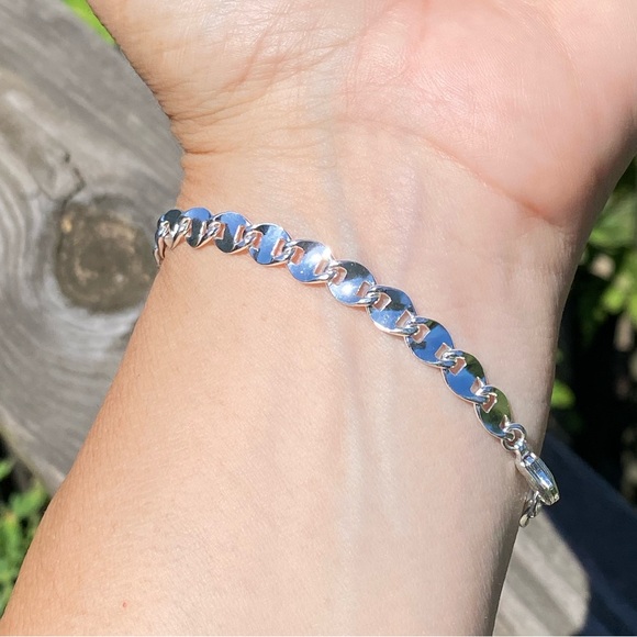 Silver plated link chain bracelet. 6 mm wide; 7.5 inches long. 
Brand new. - Picture 2 of 8